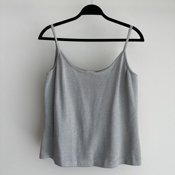 St John Evening Tank Top Womens Large Silver Metallic Knit Camisole Usa Made - Picture 4 of 9